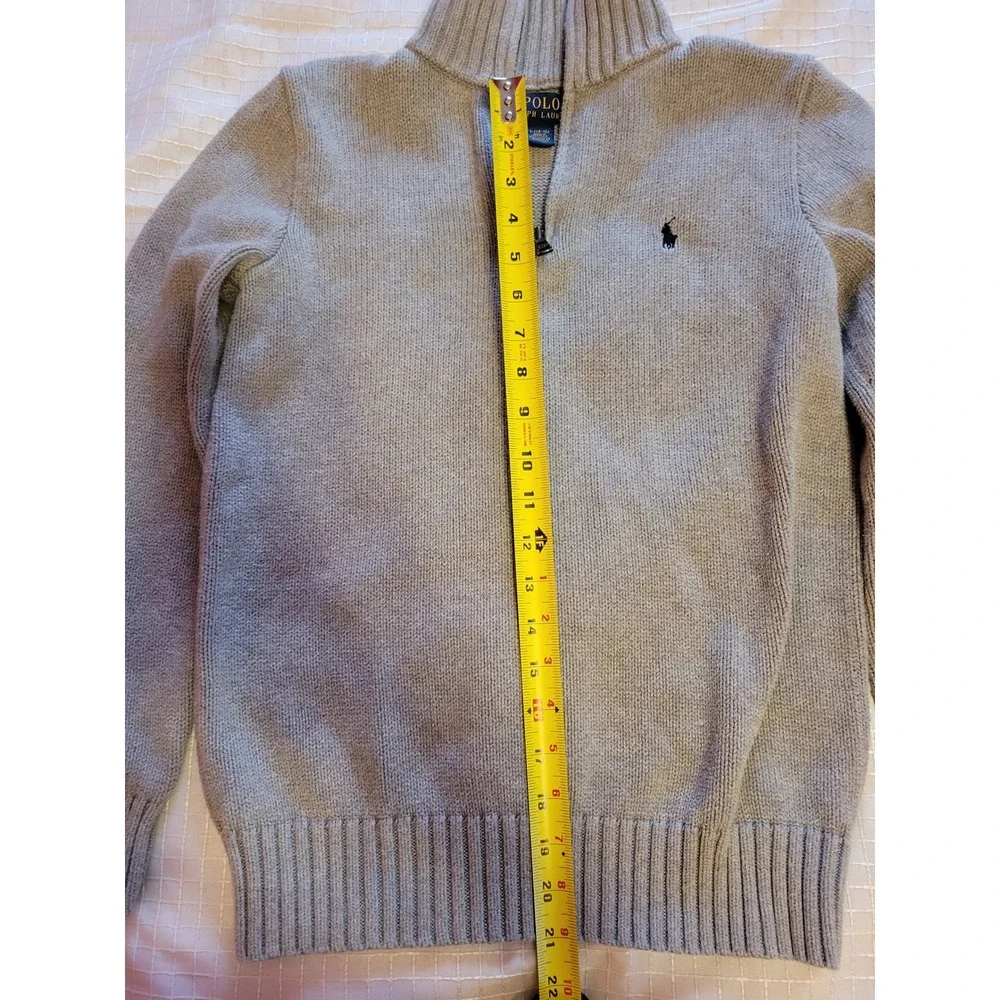 Polo Ralph Lauren Boys Gray 100% Cotton Quarter Zip Sweater Size L 14-16
